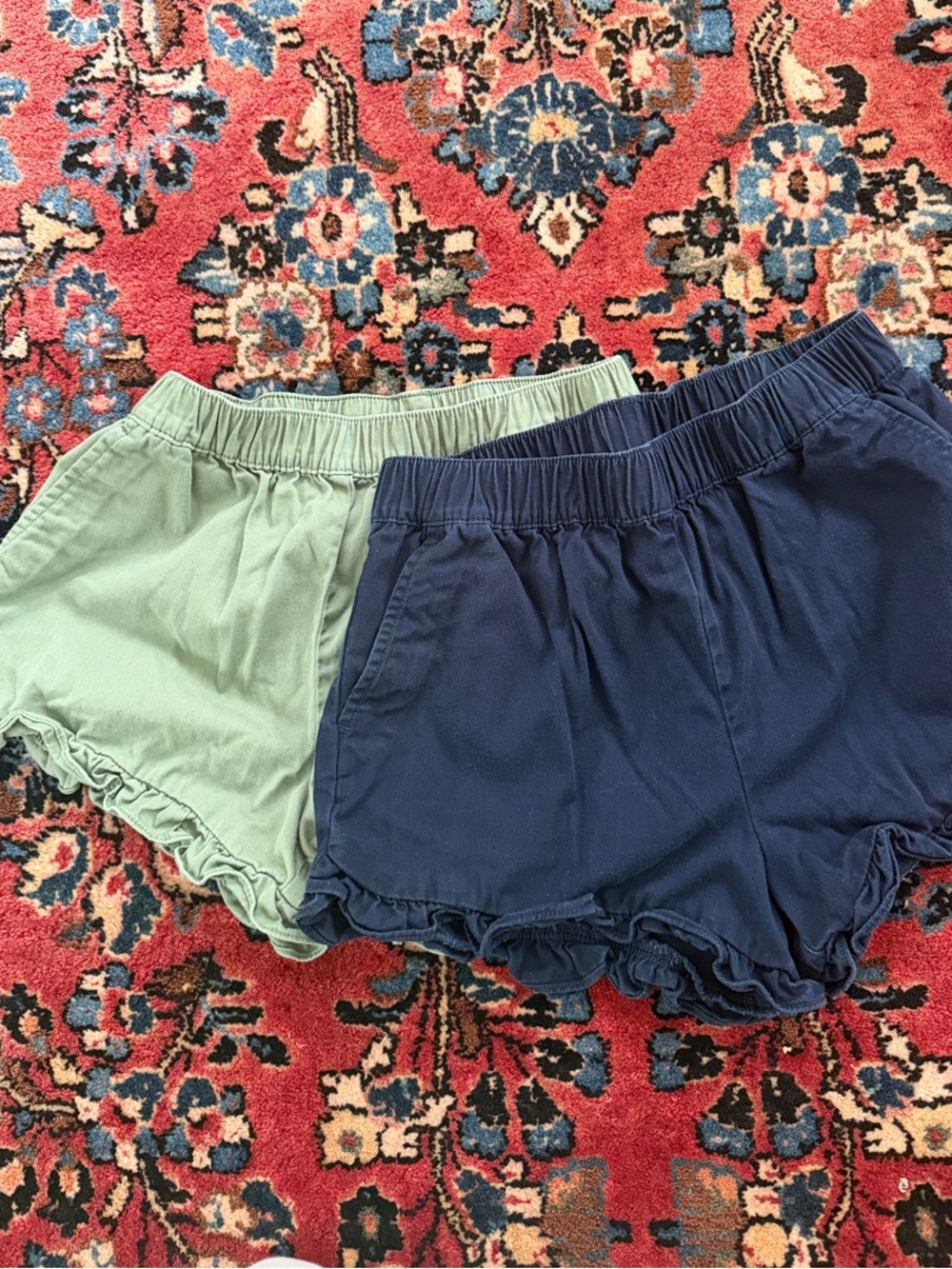 Crewcuts Ruffle-Hem Shorts in Navy and Sage